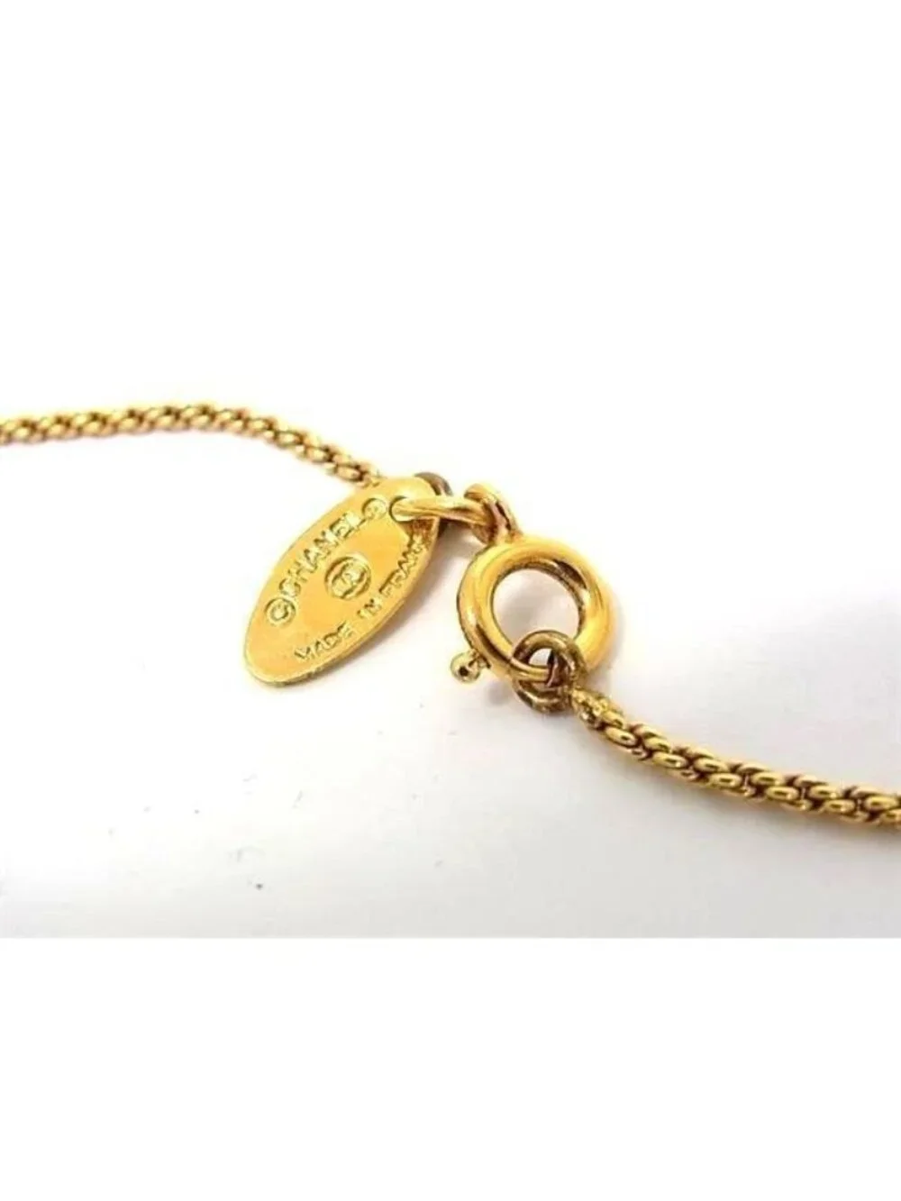 Chanel Necklace Circle Rope Motif Gold Metal Faux Pearl Vintage